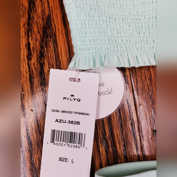 PILYQ NWT Azura Smoked Mint Green Bandeau & Smoked Teeny Bikini Bottom Set Sz L - Picture 9 of 15